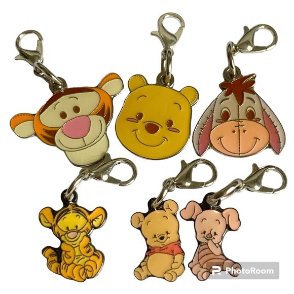 Vintage Disney Winnie The Pooh Tigger Eeyore 6 Clip On Charms Purse Zipper Pull - Picture 1 of 11